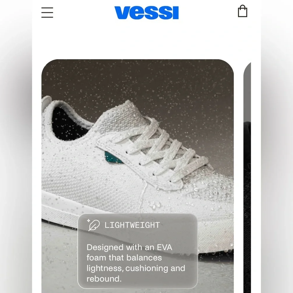 Vessi Weekend Classic Sneaker Womens’ 8 White Knit Casual Shoes, Teal Accents